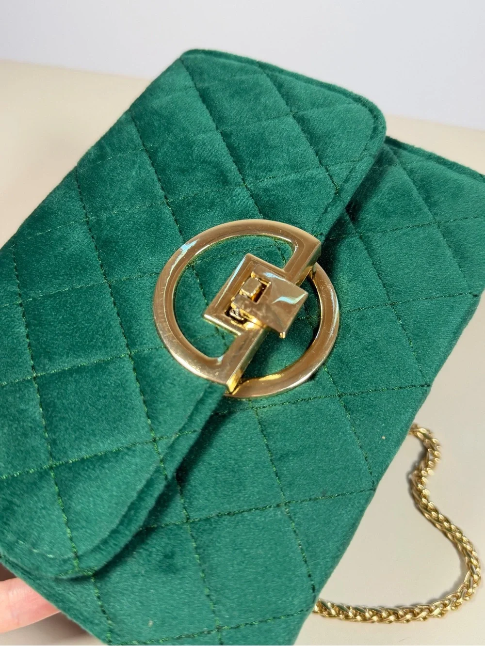 Unk Emerald Quilted Crossbody Bag with Gold Chain